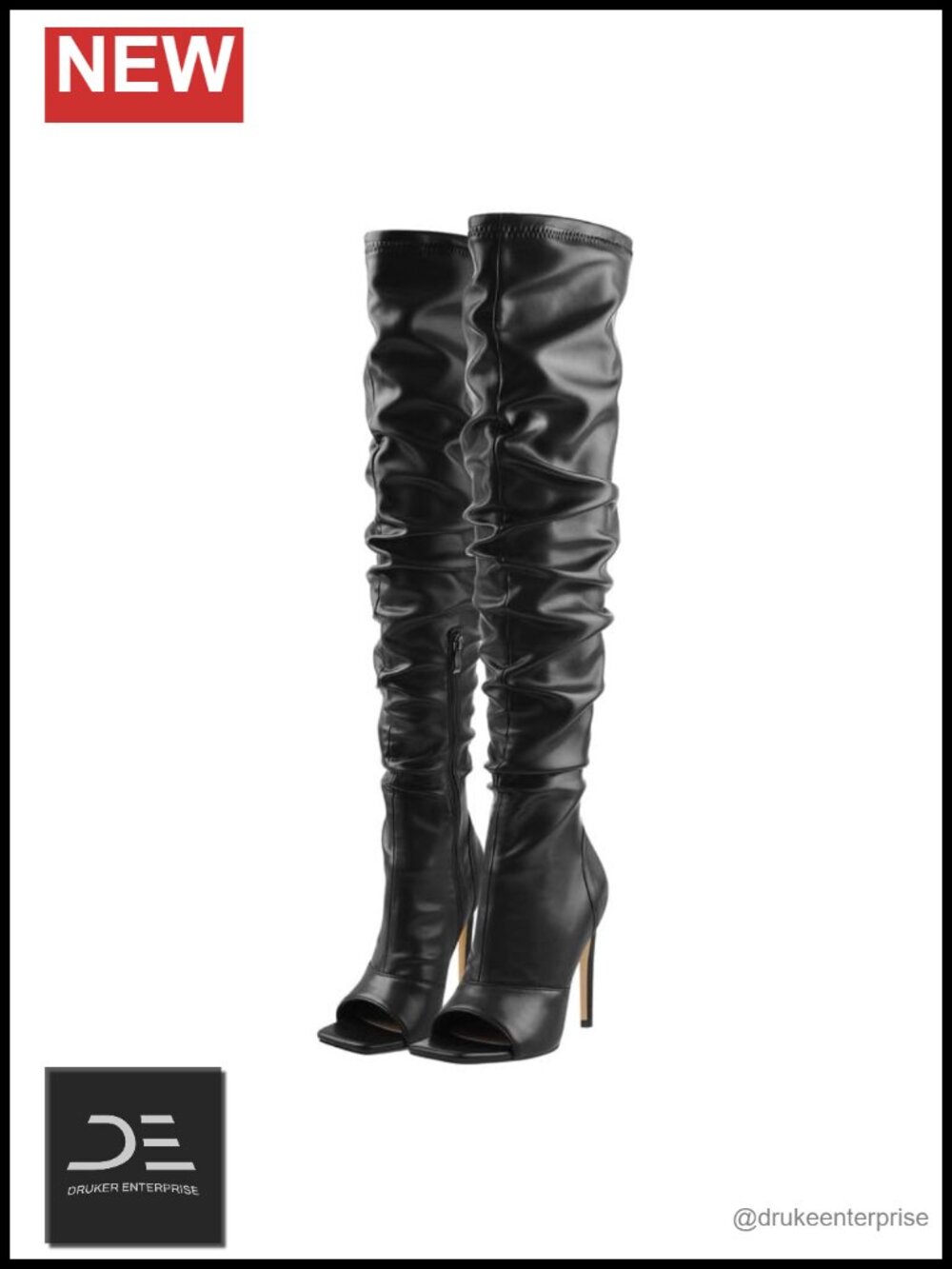 Stiletto Heel Knee High Boots Rhinestone Lace Up Wide Calf Zip